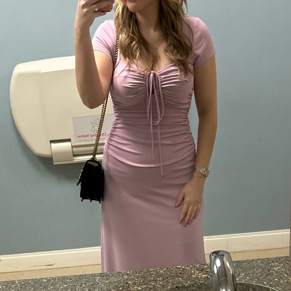 CINQ A SEPT Janis Square Neck Ruched Side Dress in Pale Iris - Picture 9 of 10